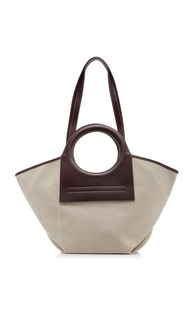 Shop Hereu Cala Small Leather-trimmed Canvas Tote In Purple