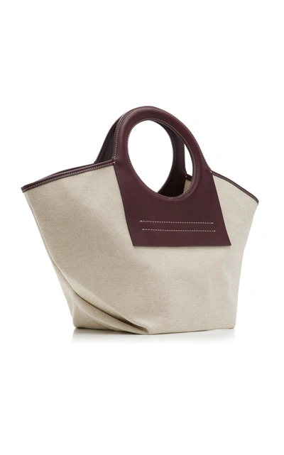 Shop Hereu Cala Small Leather-trimmed Canvas Tote In Purple