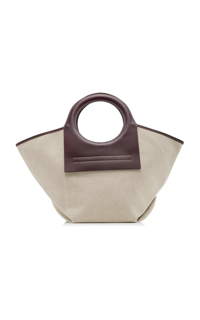 Shop Hereu Cala Small Leather-trimmed Canvas Tote In Purple