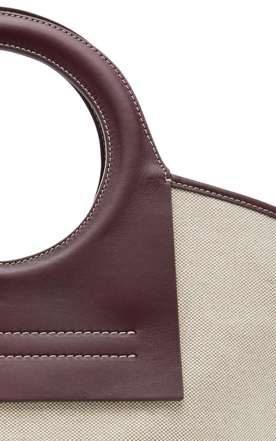 Shop Hereu Cala Small Leather-trimmed Canvas Tote In Purple