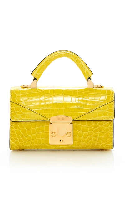 Shop Stalvey Mini Fold-over Alligator Bag In Yellow