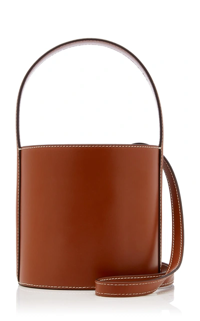 Shop Staud Bissett Leather Bucket Bag In Brown