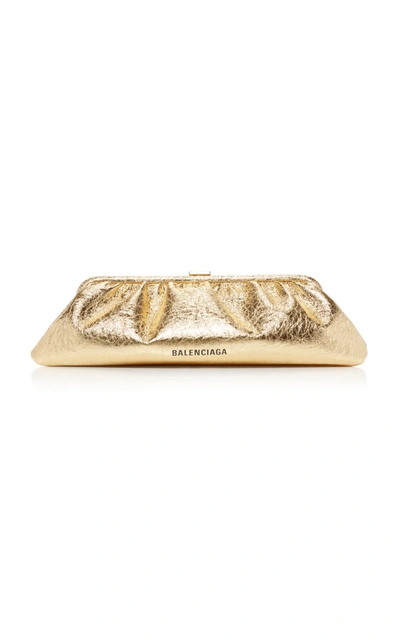 Shop Balenciaga Cloud Xl Metallic Leather Clutch In Gold