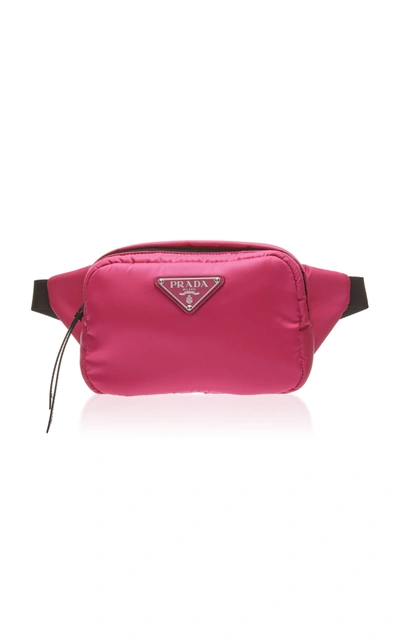 Shop Prada Leather-trimmed Nylon Belt Bag In Pink