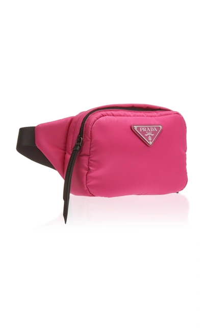 Shop Prada Leather-trimmed Nylon Belt Bag In Pink