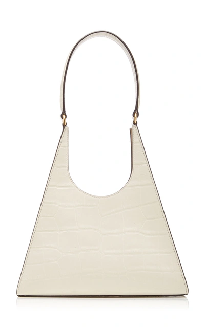 Shop Staud Rey Croc-effect Leather Shoulder Bag In White