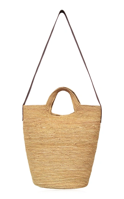 Shop Sensi Studio Leather-trimmed Tall Straw Tote In Neutral
