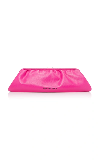 Shop Balenciaga Cloud Xl Textured-leather Clutch In Pink