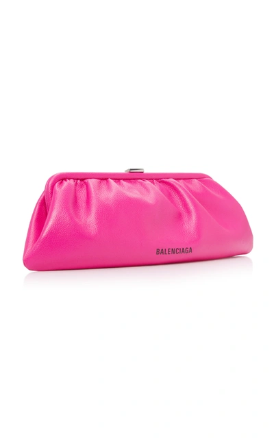 Shop Balenciaga Cloud Xl Textured-leather Clutch In Pink