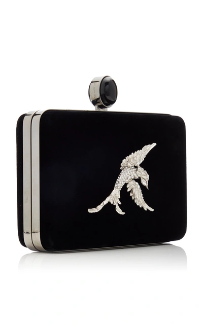 Shop Oscar De La Renta Crystal-embellished Velvet Clutch In Black