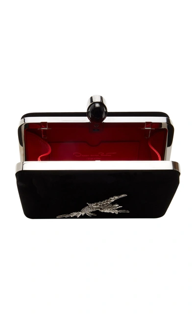 Shop Oscar De La Renta Crystal-embellished Velvet Clutch In Black