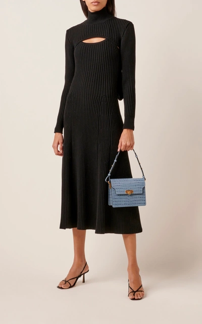 Shop Marge Sherwood Vintage Brick Croc-effect Leather Shoulder Bag In Blue