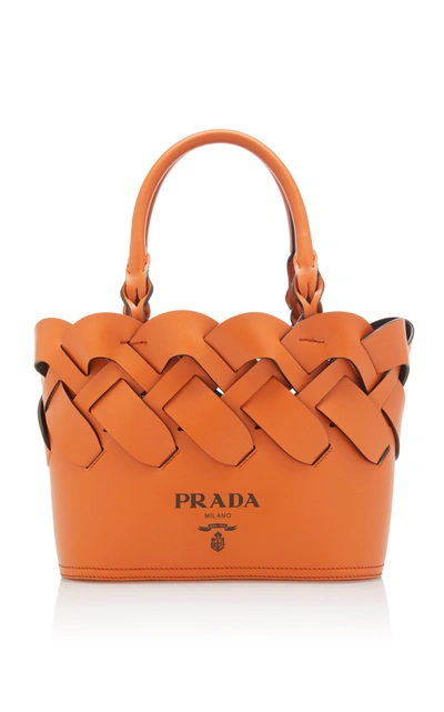 Shop Prada Leather Tress Tote In Orange