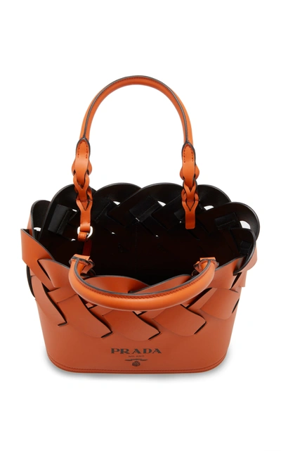 Shop Prada Leather Tress Tote In Orange