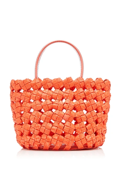 Shop Nancy Gonzalez Small Woven Python Tote In Red