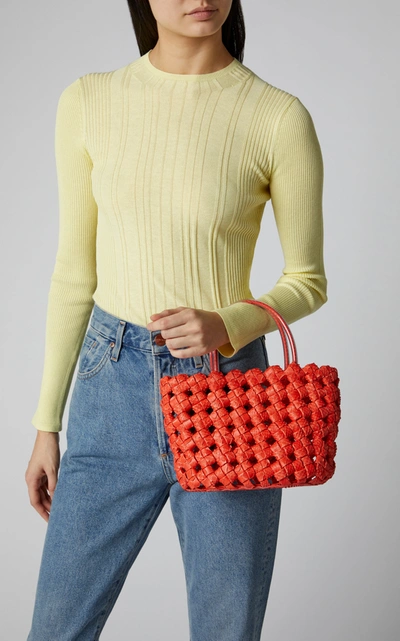 Shop Nancy Gonzalez Small Woven Python Tote In Red