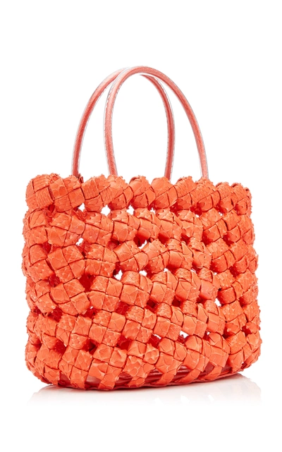 Shop Nancy Gonzalez Small Woven Python Tote In Red