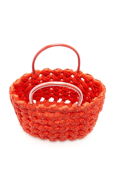 Shop Nancy Gonzalez Small Woven Python Tote In Red