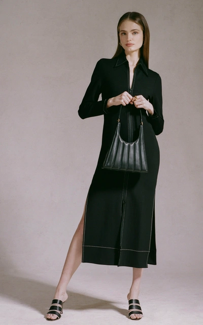 Shop Staud Rey Striped Leather Shoulder Bag In Black