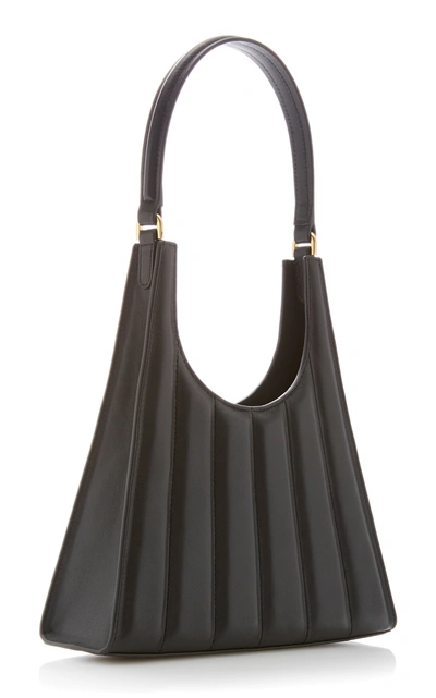 Shop Staud Rey Striped Leather Shoulder Bag In Black