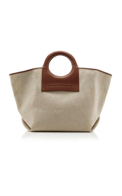 Shop Hereu Cala Leather-trimmed Canvas Tote In Neutral