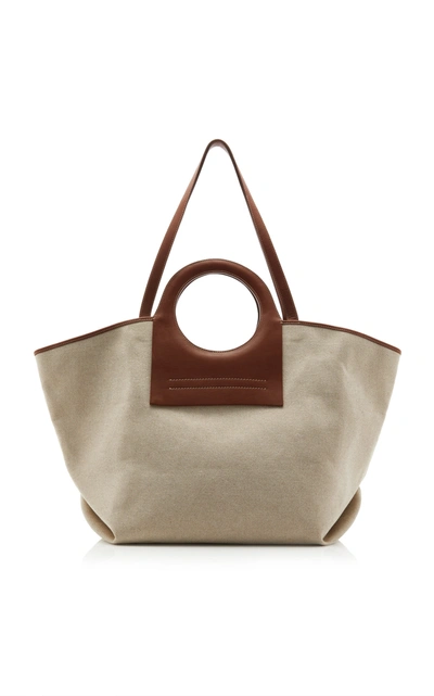 Shop Hereu Cala Leather-trimmed Canvas Tote In Neutral