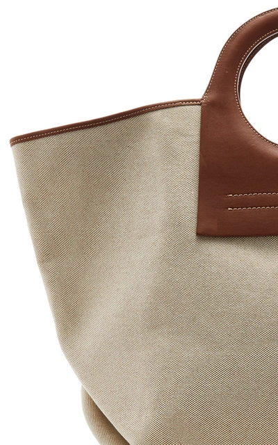 Shop Hereu Cala Leather-trimmed Canvas Tote In Neutral