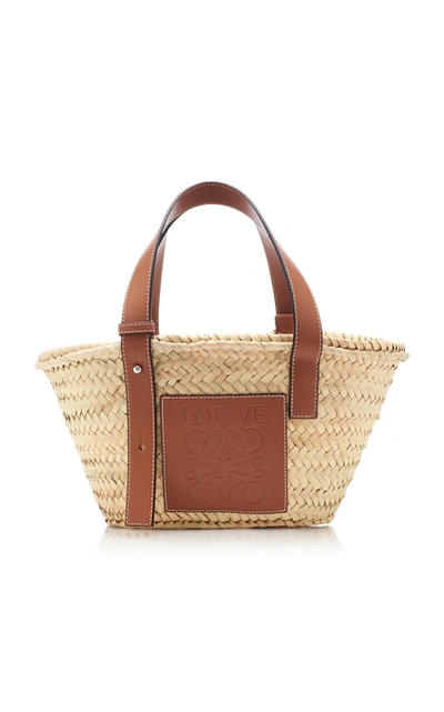 Shop Loewe Small Raffia And Leather Basket Bag In Neutral