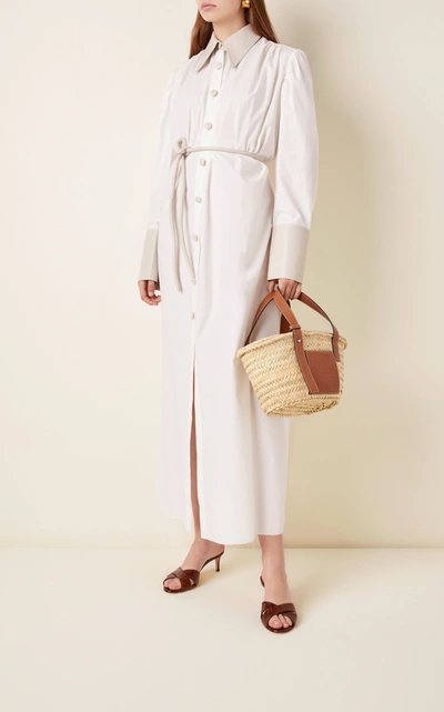 Shop Loewe Small Raffia And Leather Basket Bag In Neutral