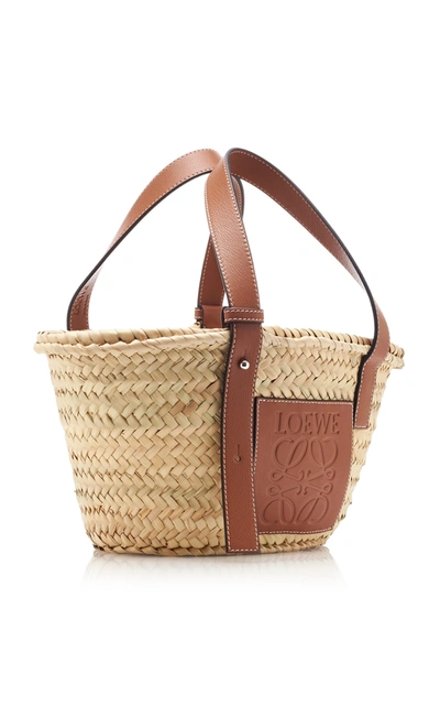 Shop Loewe Small Raffia And Leather Basket Bag In Neutral
