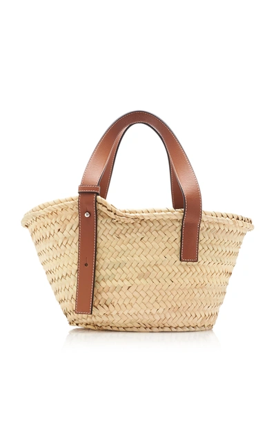 Shop Loewe Small Raffia And Leather Basket Bag In Neutral