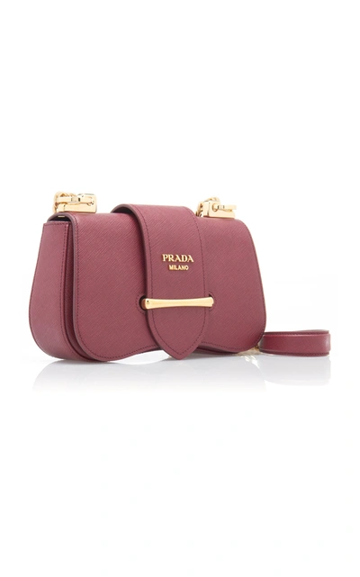 Shop Prada Saffiano Lux Textured-leather Shoulder Bag In Burgundy