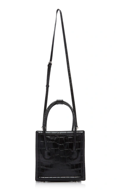 Shop Marge Sherwood Boston S Croc-effect Leather Top Handle Bag In Black