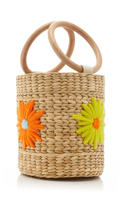 Shop Poolside Bobbi Floral-embroidered Straw Bucket Bag In Multi