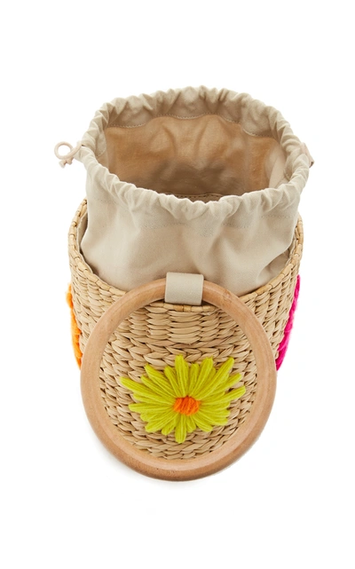 Shop Poolside Bobbi Floral-embroidered Straw Bucket Bag In Multi