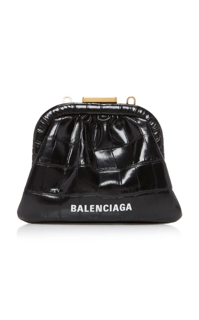 Shop Balenciaga Cloud Croc-effect Leather Coin Purse In Black