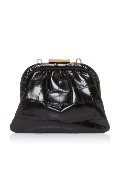 Shop Balenciaga Cloud Croc-effect Leather Coin Purse In Black