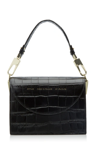 Shop Chylak Croc-effect Leather Shoulder Bag In Black