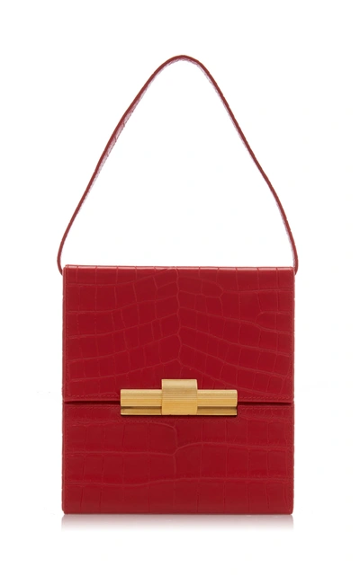 Shop Bottega Veneta Daisey Mini Croc-effect Leather Bag In Red