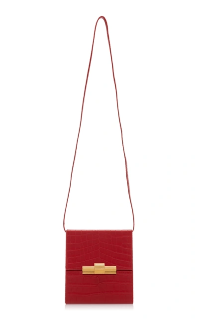 Shop Bottega Veneta Daisey Mini Croc-effect Leather Bag In Red