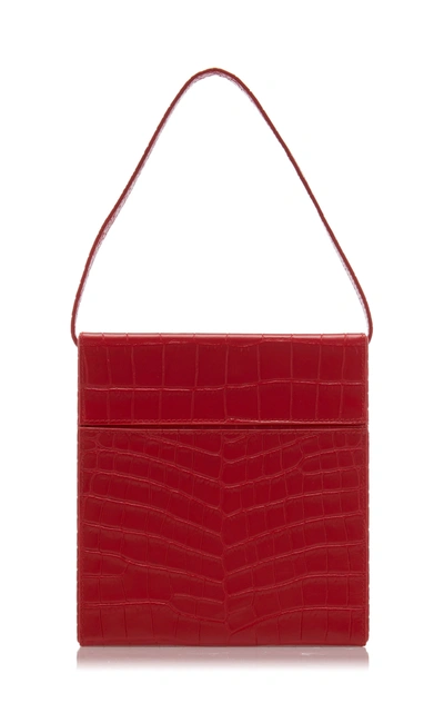 Shop Bottega Veneta Daisey Mini Croc-effect Leather Bag In Red