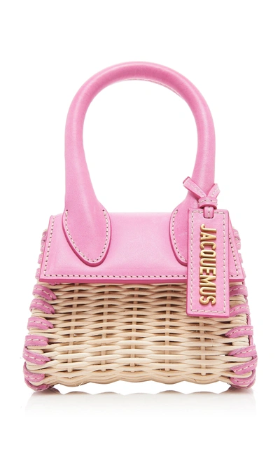 Shop Jacquemus Le Chiquito Wicker And Leather Bag In Pink