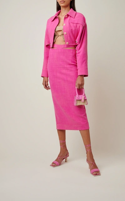 Shop Jacquemus Le Chiquito Wicker And Leather Bag In Pink