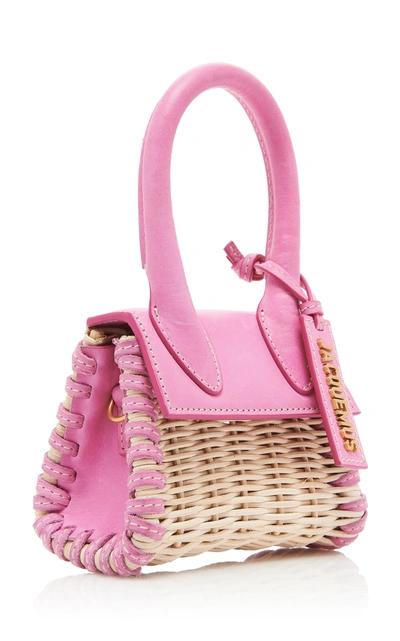 Shop Jacquemus Le Chiquito Wicker And Leather Bag In Pink