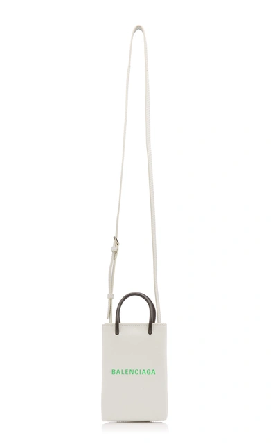 Shop Balenciaga Shopping Leather Phone Holder In White