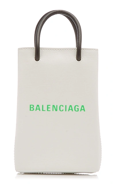 Shop Balenciaga Shopping Leather Phone Holder In White