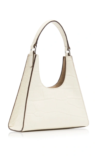 Shop Staud Rey Mini Croc-effect Leather Shoulder Bag In White