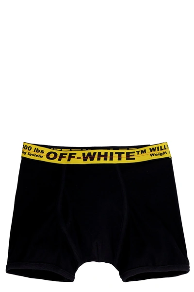 Shop Off-white Logoed Elastic Band Cotton Trunks In Black