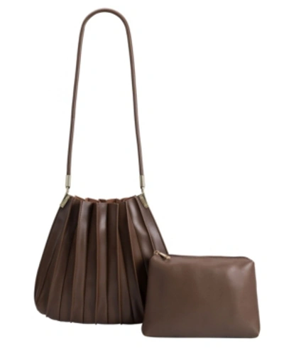Shop Melie Bianco Carrie Pleated Faux Leather Shoulder Bag In Chocolate