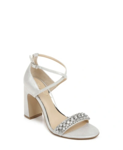 Shop Jewel Badgley Mischka Women's Penny Crisscross Strap Block Heel Evening Sandals In Silver